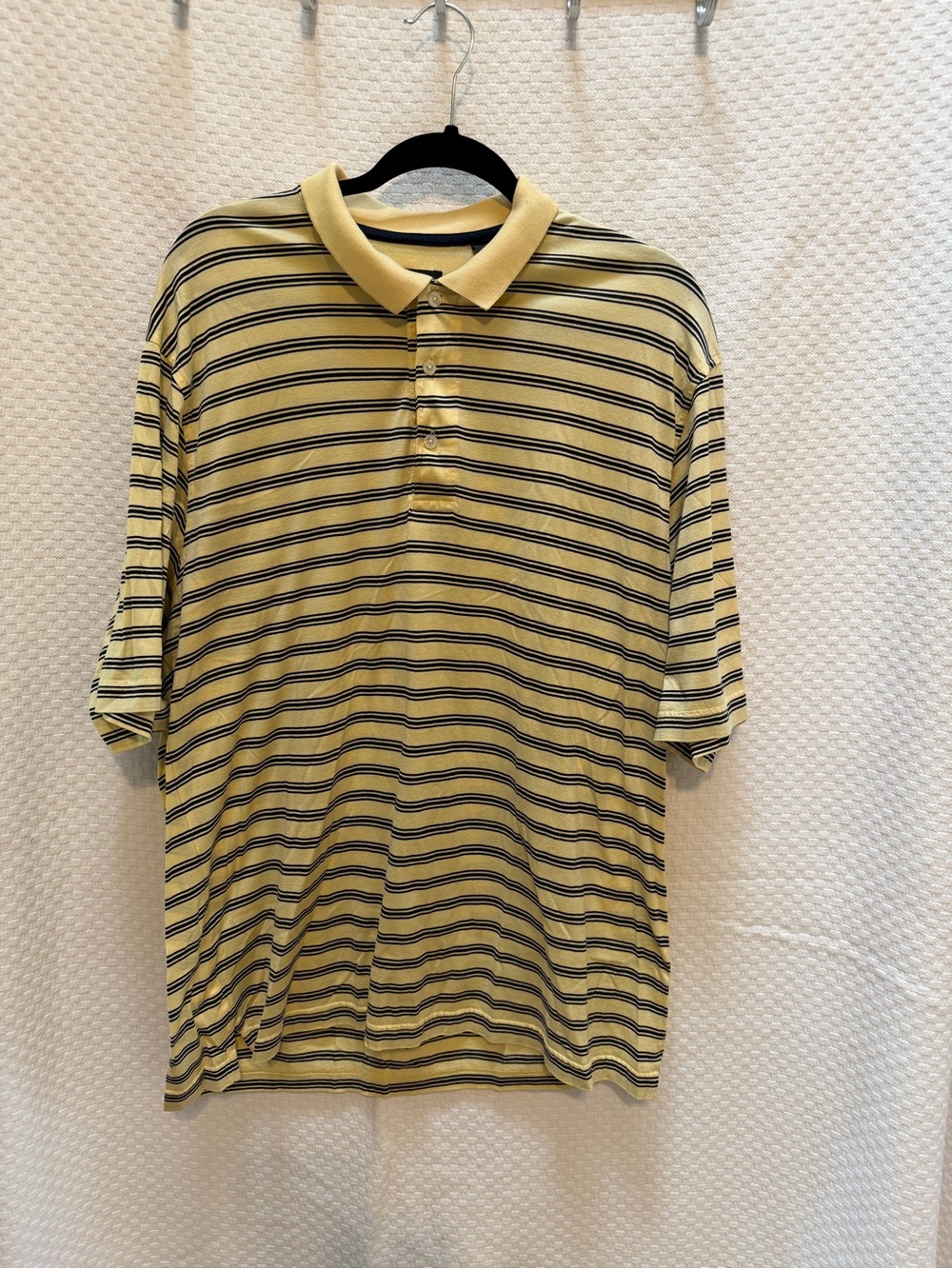 Men's Yellow Striped Polo Shirt with Black Trim